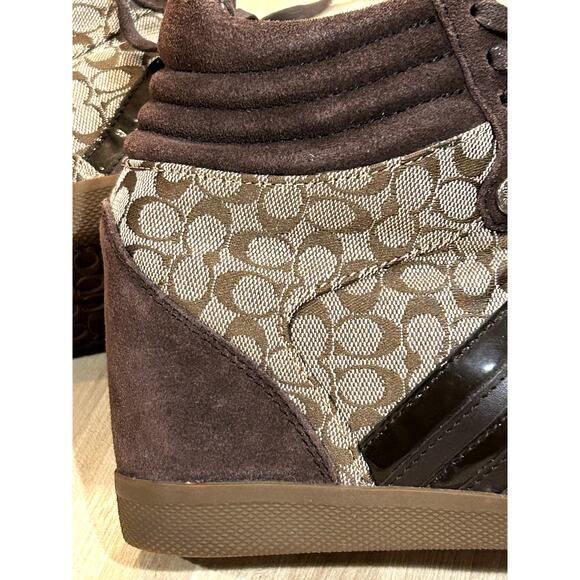 Coach Alara Brown Signature Wedge Shoes Sz 6 - Picture 3 of 7